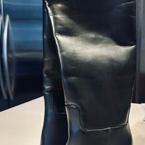 Christian Louboutin Black Over the Knee Boots with Glossy Finish and Slim Fit